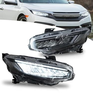 Imagem de Faróis VLAND compatíveis com Honda Civic 10ª geração Sedan/Coupe/Hatchback/Type R 2016-2021, com DRL de inicialização animado e seta sequencial, 1 par