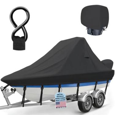 Imagem de Cerumute Capa para barco de torre de despertar 1200D com fivelas de metal ajustáveis, resistente à prova d'água, serve para barcos de esqui/wakeboard com casco V de 7 a 7,6 m, preta