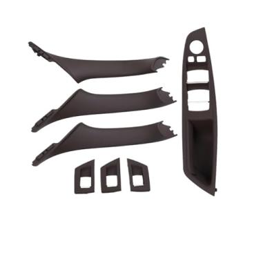 Imagem de Lhd rhd bege preto marrom ostra interior do carro apoio de braço da porta dentro puxar conjunto compatível para bmw série 5 f10 f11 523i 525i 528i 530i(RHD Moka)