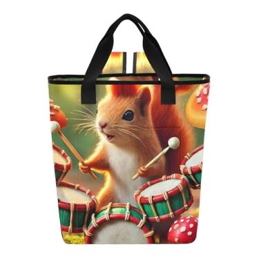 Imagem de Bolsa térmica de garrafas, linda mochila de esquilo, floresta, cogumelo, à prova d'água, 36 latas, sacola de compras para mantimentos