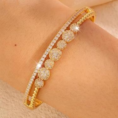 Imagem de Pulseiras de ouro para mulheres, banhado a ouro 18 k, elegante e minimalista, pulseira de diamante de zircônia cúbica completa para mulheres joias presentes