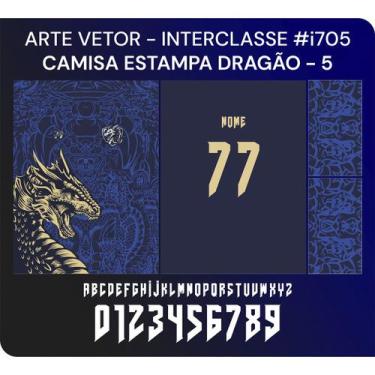 Imagem de Arte Vetor Camisa Interclasse Estampa Dragão Azul Dourado