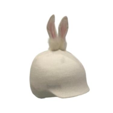 Imagem de UGPLM Capa para capacete de esqui, acessório fofo e criativo, protetor macio de tricô para gorro, acessório de inverno para skate, Orelha de Coelho Branca