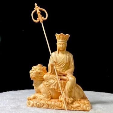 Imagem de FENNYYAR Ksitigarbha King Bodhisattva Figura Escultura Sala de Estar, 9,5 cm 9,9 cm, Escritório Doméstico Desktop Artesanato Ornamento