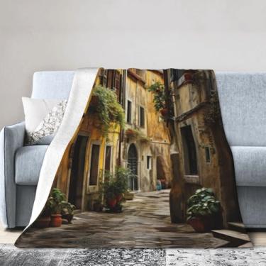 Imagem de Cobertor grande ultramacio com estampa de rua antiga italiana, perfeito para cama, sofá e viagens, manta de flanela aconchegante e quente