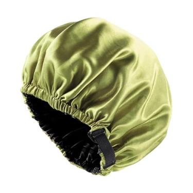 Imagem de MotiveTech Touca de cetim reutilizável para dormir, ideal para SPA, maquiagem, lavar o rosto e tomar banho, Verde