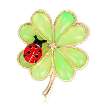 Imagem de QLYOVWE Broche de trevo do dia de São Patrício para mulheres broche de folha de trevo verde cristal broche de esmalte irlandês joias de ouro presente irlandês amuleto da sorte acessórios de fantasia