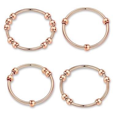 Imagem de Conjunto de 4 anéis giratórios de aço inoxidável para mulheres e homens, alívio de estresse, ansiedade, com miçangas, joias modernas, presentes para ela, tamanho 4-10#, 8#, Aço inoxidável, Sem pedra