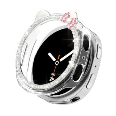 Imagem de Watbro Capa de desenho animado com laço de gato brilhante para Samsung Galaxy Watch 8 2025 capa protetora de 44 mm, lindo diamante de cristal rígido PC protetor para mulheres acessórios