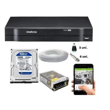 Imagem de Kit Cftv Dvr Intelbras 4ch Mhdx Cabo E Conectores c/Hd