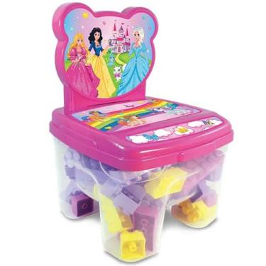 Imagem de Cadeira Baú Menina Blocos Monta Monta 24 Peças Infantil - GGB Brinqued