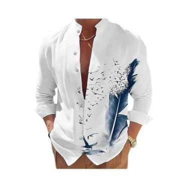 Imagem de Camisa Masculina De Manga Longa Com Estampa 3D De Flores, Moda Casual,