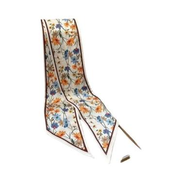 Imagem de Lenço De Seda Com Estampa Floral Para Mulheres, Fino E Longo, Moda Par