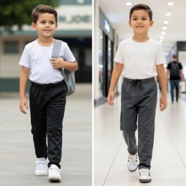 Imagem de Kit 2 Calça Helanca Flanela Infantil Juvenil Uniforme Escola-Masculino