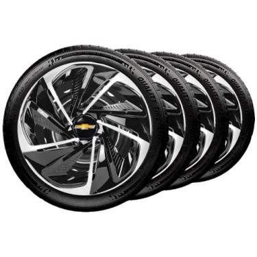 Imagem de Jogo 4 Calota Nitro Aro 14 Preta Prata Gm Corsa Celta Agile - Elitte