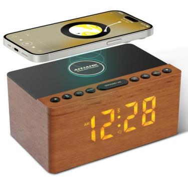 Imagem de Despertador com alto-falante Bluetooth ANJANK Wooden com rádio FM e ca