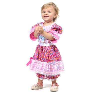 Imagem de Roupa Festa Junina Bebê Menina Fantasia Rosa Floral com Renda - Sulame