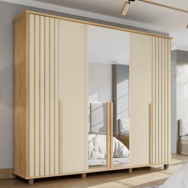 Imagem de Guarda-roupa Casal França 6 Portas com Espelho e Detalhe Ripado com 3 