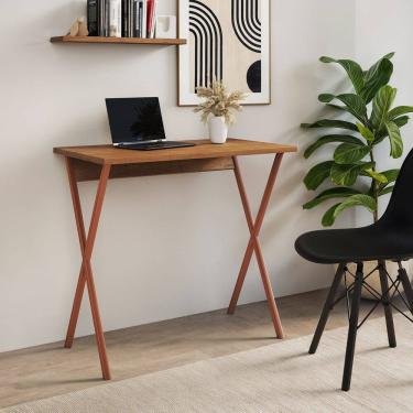 Imagem de Mesa de Escritório X 120x60 com Base em X para Trabalho e Estudo - Ferro Cobre Tampo Am...