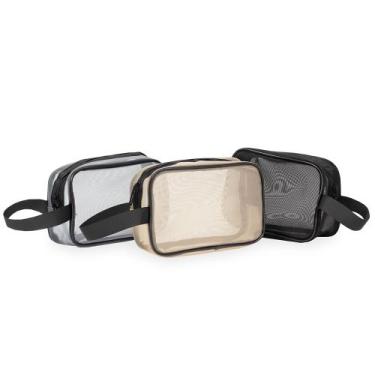 Imagem de Necessaire De Telinha Nylon Resistente Academia Viagem Variada Lisa - 