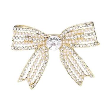Imagem de Broche De Laço Com Pérolas E Strass Para Mulheres, Acessório De Joalhe