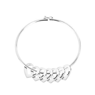 Imagem de zouwii Pulseira personalizada com pingentes de coração - Joias personalizadas com vários pingentes, pulseira de identificação com nome personalizado para mulheres esposa, Aço inoxidável