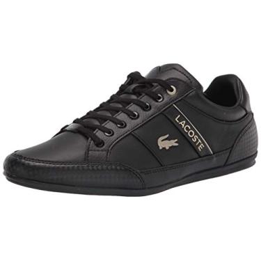 Imagem de Lacoste Tênis masculino Chaymon, Couro preto/preto/dourado, 38
