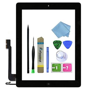 Imagem de Conjunto de substituição de digitalizador de tela sensível ao toque Zentop para iPad 4 preto modelo A1458, A1459, A1460 com botão home, suporte de câmera, adesivo pré-instalado, moldura de moldura, kit de ferramentas., Preto