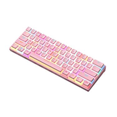Imagem de Mini teclado mecânico de jogos, 61key Wired Swappable Anti-Ghosting RGB Teclado portátil ergonômico Pink-red switch