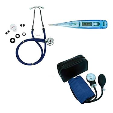 Imagem de Kit Medidor De Pressão Esfigmomanometro + Esteto Termometro (Azul)