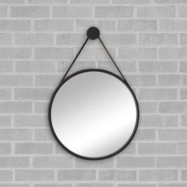 Imagem de Espelho Redondo Decorativo Adnet 50cm Moldura Alumínio Preto Com Alça