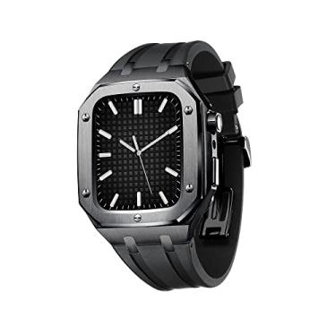 Imagem de ONECMN Caixa inoxidável+pulseiras para Apple Watch Series 7/6/SE/5/4, 45mm 44mm Watch Mod Kit Acessórios Pulseira de Silicone Caixa de Metal Para Homens Mulheres (Cor: Preto, Tamanho: 45MM PARA 7)