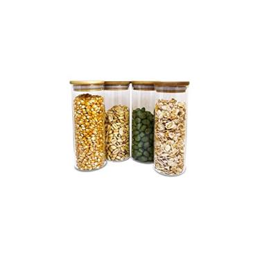 Imagem de Potes De Vidro P/Mantimentos C/Tampa Bambu Oikos - 4 Pçs