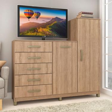 Imagem de Cômoda Chicago 2 Portas 5 Gavetas Mel