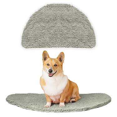 Imagem de Tapete de porta para cães My Doggy Place – Ultra absorvente de microfibra, durável, secagem rápida, lavável, evita sujeira de lama, mantém sua casa limpa (cinza claro, metade da lua) – 55,88 x 93,98 cm