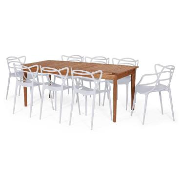 Imagem de Conjunto Mesa de Jantar Retangular em Madeira Maciça 186cm com 8 Cadeiras Allegra - Cinza