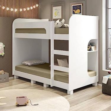 Imagem de Beliche 100% Mdf com Rodizios e 1 Prateleira Ema Branco + Kit Pe - Cimol