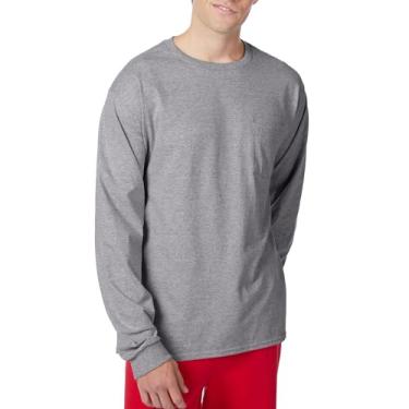 Imagem de Hanes Camiseta Essentials, bolso de algodão, camisetas de manga comprida para homens, Oxford cinza, P