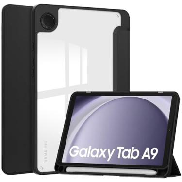 Imagem de YEARN MALL Capa fina híbrida com suporte de caneta para Samsung Galaxy Tab A9 8,7 polegadas modelo 2023 (SM-X110/X115/X117) capa traseira transparente transparente, preta