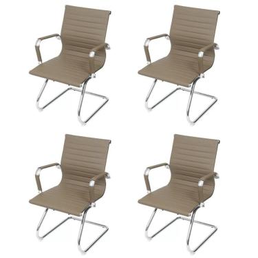 Imagem de Kit 4 Cadeiras para Escritório Interlocutor Base Fixa Esteirinha Sintético 3301 Or Design  Cinza