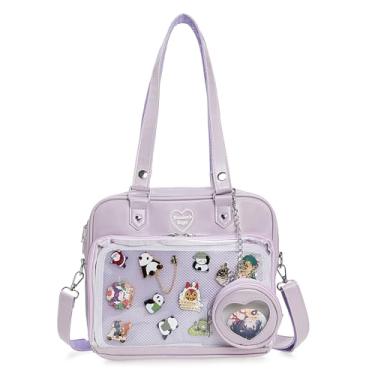 Imagem de ZAROXOXS Ita Bag Bolsas transversais Kawaii, bolsa de ombro, mochila quadrada com inserção de pinos de anime, Roxa, 11.8 x 3.1 x 9 inches, Bolsa ita