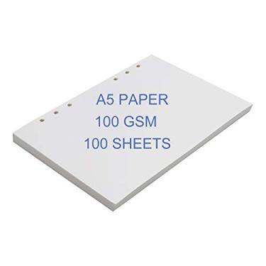 Imagem de THXMADAM A5 Papel em branco com 6 furos, refil de fichário, papel pautado, 100 g/m², 100 folhas de papel/200 páginas para caderno recarregável padrão de 6 furos A5, diário de viagem