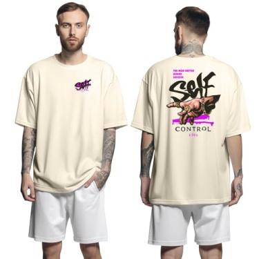 Imagem de Camisa Camiseta Oversized Streetwar Genuine Grit Masculina Larga 100% Algodão 30.1 Self Control - Bege - G