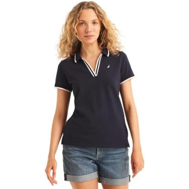 Imagem de Nautica Camisa polo feminina com gola dividida sustentável, Azul-marinho francês, G