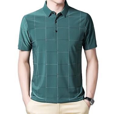 Imagem de Polos de golfe masculinos poliéster listra tênis camiseta rápida umidade wicking seco colarinho leve manga curta moda ao ar livre(Color:Green,Size:XXXL)