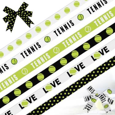 Imagem de Threetols 6 rolos de fitas de tênis de 18 metros, fitas de gorgorão com pontos verdes pretos de 0,9 cm, fitas de bola verde esportivas, fitas de artesanato para decoração de times esportivos e