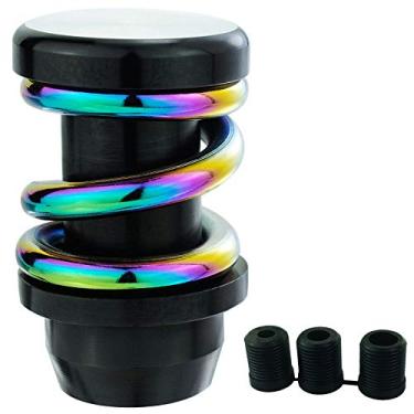 Imagem de Lunsom Botão de câmbio de mola, cabeça de alavanca de engrenagem de liga de alumínio botão manual de mudança automática com 3 adaptadores alavanca de alavanca de alavanca de câmbio de metal (mola colorida e preta)