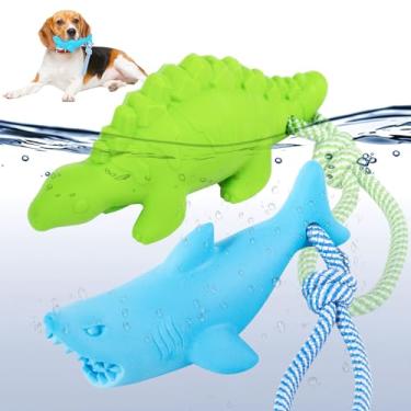 Imagem de CoubonTail Brinquedo flutuante para mastigadores agressivos - Conjunto de brinquedos interativos para buscar e brincar de cachorro: tubarão + dinossauro