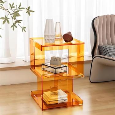 Imagem de Mesa de canto de acrílico transparente, mesa de cabeceira de acrílico transparente, 3 camadas, mesa lateral de acrílico pequena, mesa de centro com armazenamento para sala de estar, quarto