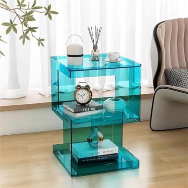 Imagem de Mesa de canto de acrílico transparente, mesa de cabeceira de acrílico transparente, 3 camadas, mesa lateral de acrílico pequena, mesa de centro com armazenamento para sala de estar, quarto